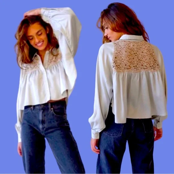 🎉HP🎉 NWT Urban Outfitters Callie Lace Blouse in Cream. Size Small 🌺 - Picture 3 of 13